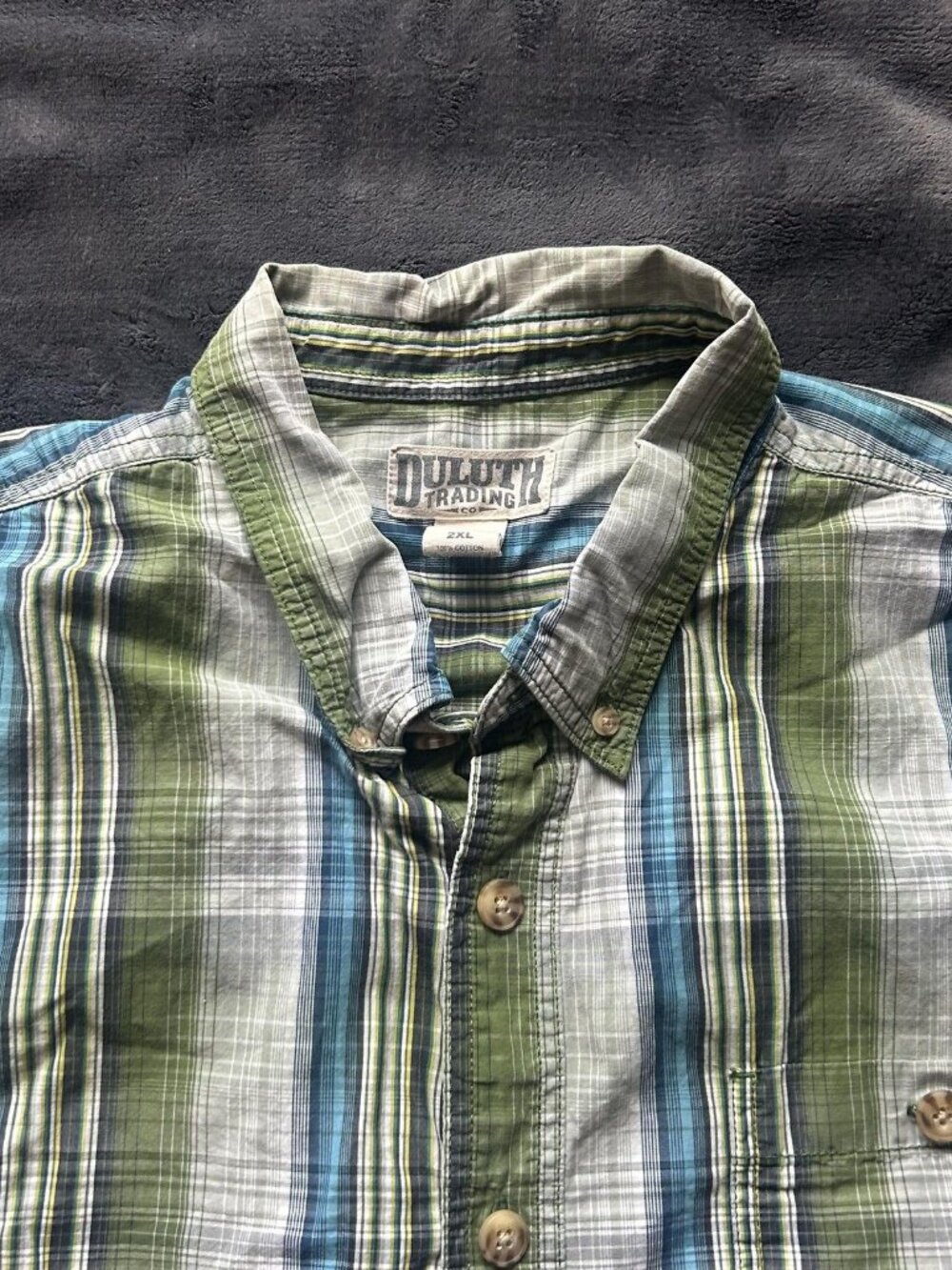 Duluth Trading Co Short Sleeve Shirt 2XL Green Blue Stripe